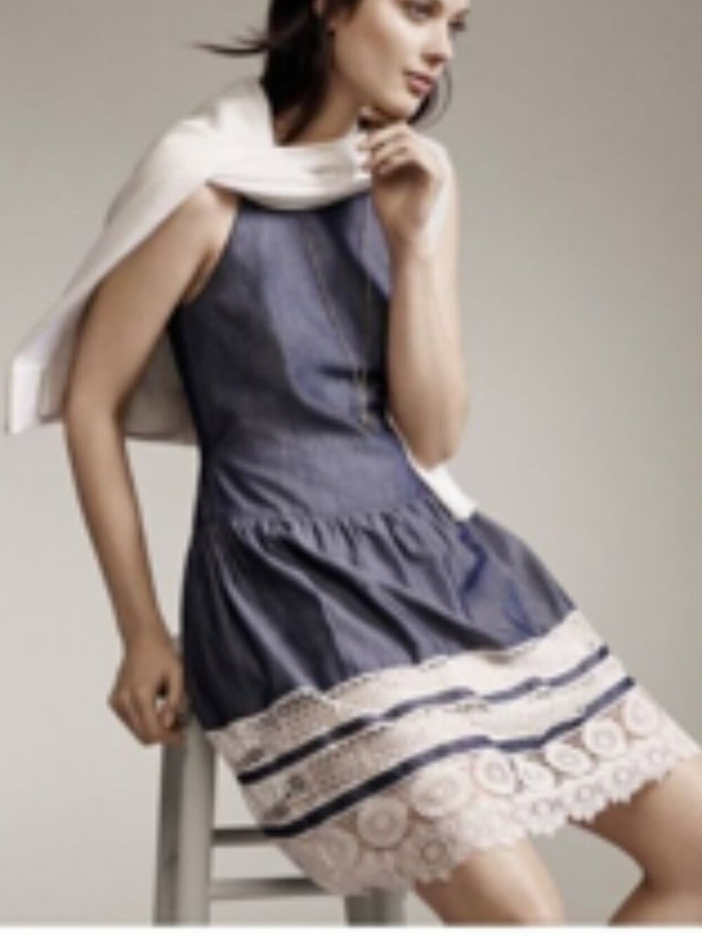 ANN TAYLOR Chambray & Lace Dress 12/ 14